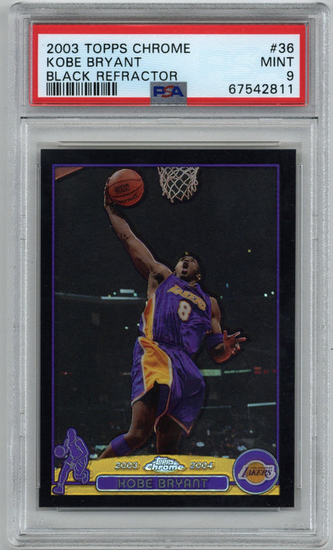 2003/04 Topps Chrome Kobe Bryant Black Refractor Card #36 015/500 PSA 9