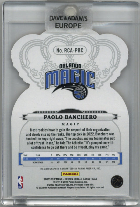 2022/23 Panini Crown Royale Paolo Banchero Auto Card #RCA-PBC 38/99