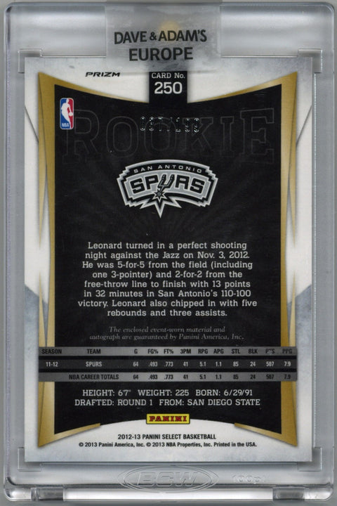 2012/13 Panini Select Kawhi Leonard Jersey Autograph - Prizm Card #250 037/199