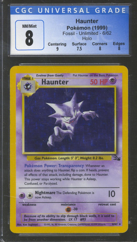 Pokemon Fossil 1st Edition Haunter 6/62 CGC 8