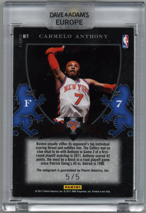 2011 Panini Crusade Carmelo Anthony Auto Card #7 5/5