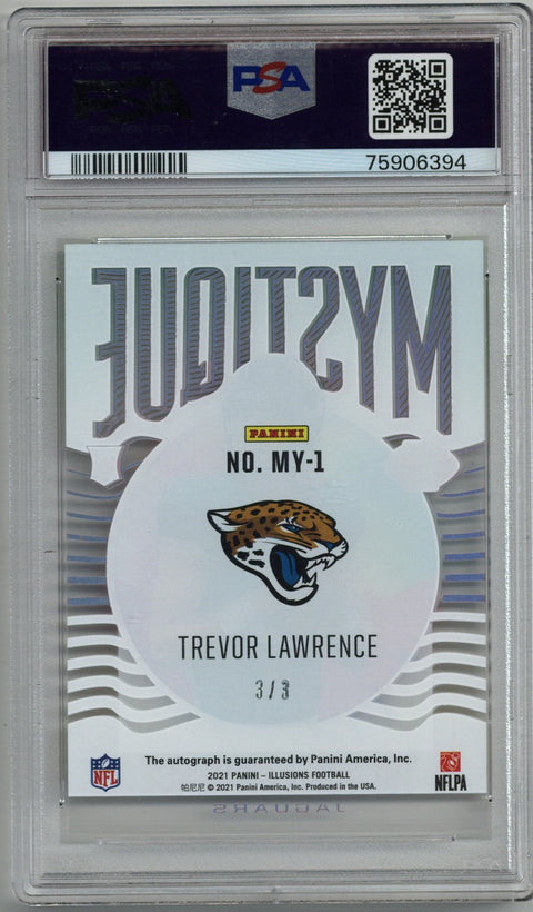 2021 Panini Illusions Trevor Lawrence Mystique Green Auto #MY-1 3/3 PSA 9