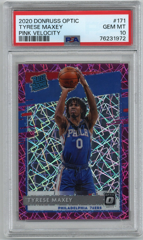 2020/21 Panini Optic Tyrese Maxey Pink Velocity #171 54/79 PSA 10