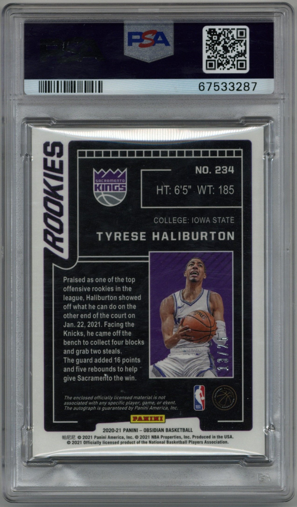 2020/21 Panini Obsidian Tyrese Haliburton Electric Etch Green Patch Au ...