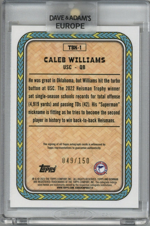2023 Bowman Chrome Caleb Williams Auto Card #TBK-1 049/150