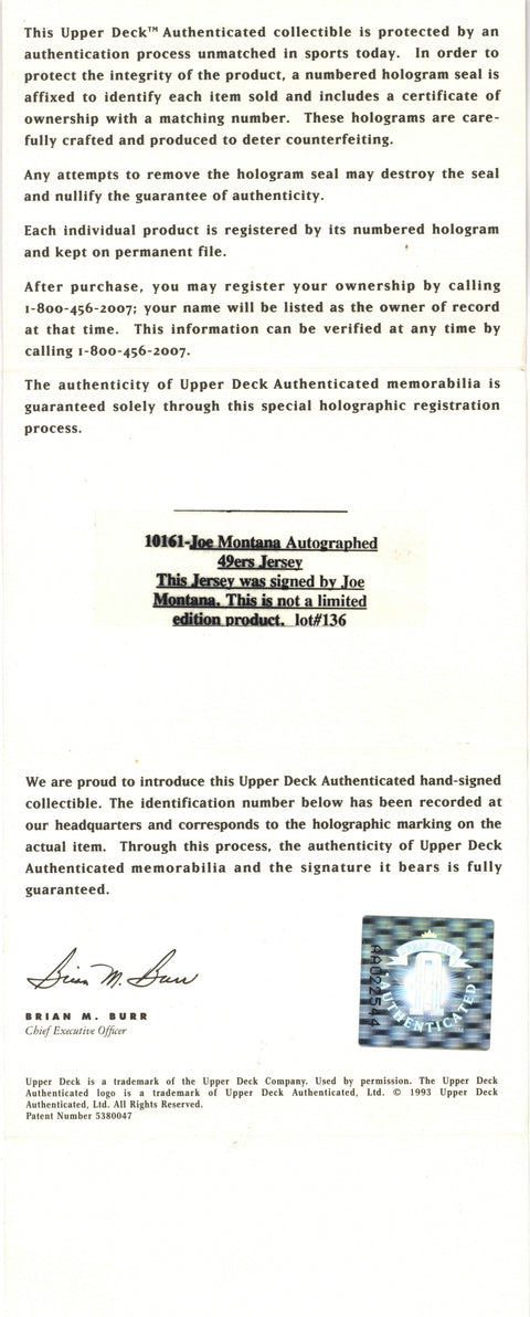 Joe Montana #16 Autographed San Francisco 49ers Game Model Authentic Wilson Jersey