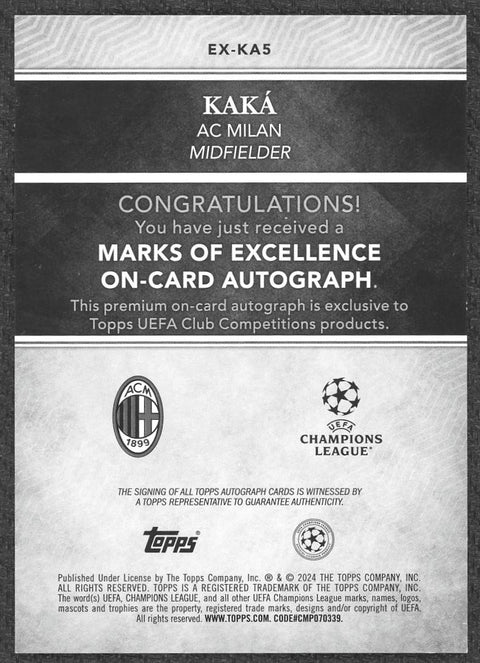 2024 Topps Finest Kaka Marks of Excellence /50