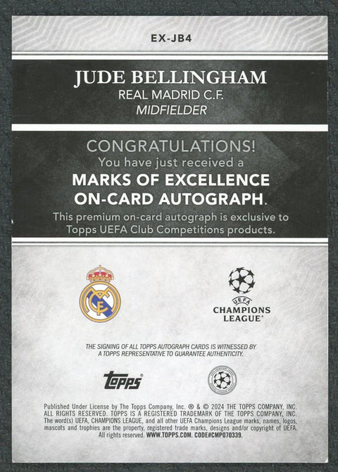 2024 Topps Finest Jude Bellingham Marks of Excellence /50