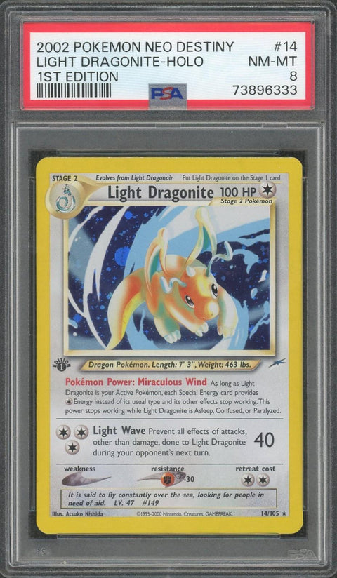 Pokemon Neo Destiny Light Dragonite Holo 1st Edition PSA 8 #14 *73896333*