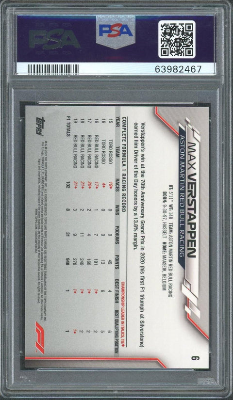 2020 Topps Chrome F1 #6 Max Verstappen Image Variation SP PSA 9