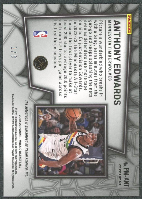 2022/23 Panini Mosaic Anthony Edwards Black Gold Choice Pictogrpahs Auto 1/8