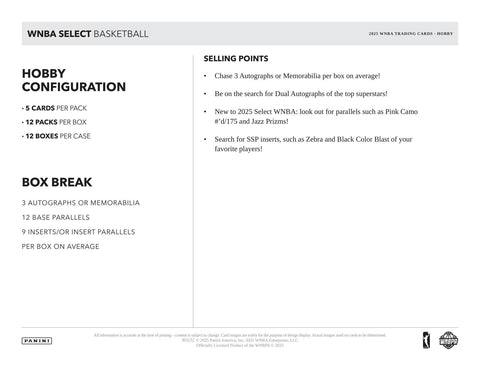 2025 Panini Select WNBA Basketball Hobby