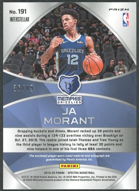 2019-20 Panini Spectra Ja Morant Interstellar Rookie Patch Auto /49