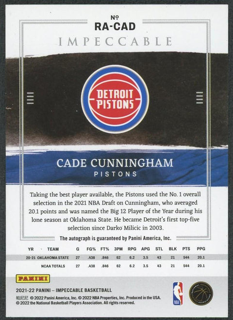 2021/22 Panini Impeccable Asia Cade Cunningham Red Rookie Auto /88