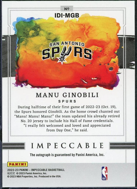 2022-23 Panini Impeccable Manu Ginobili Indelible Ink Auto /5