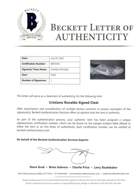 Cristiano Ronaldo Autographed Nike Cleat