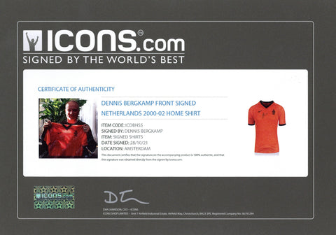 Dennis Bergkamp Autographed Front Signed Netherlands 2000/02 Home Jersey