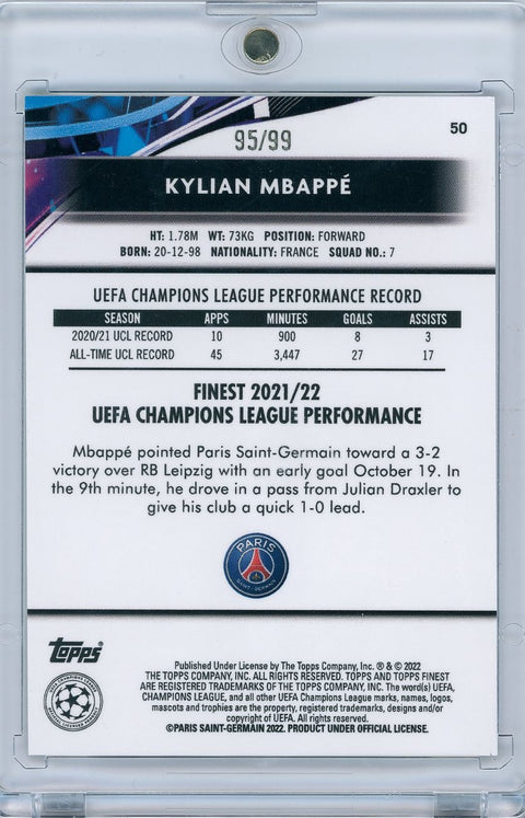 2022 Topps Soccer Finest UCL #50 Kylian Mbappe 95/99