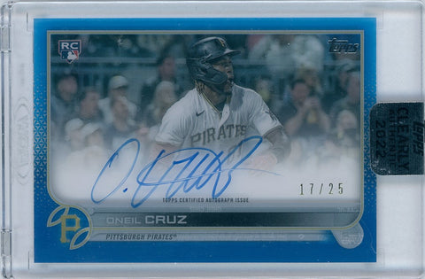 2022 Topps Baseball Clearly Authentic #CAA-OC Oneil Cruz Rookie Blue 10/25 Auto on Card