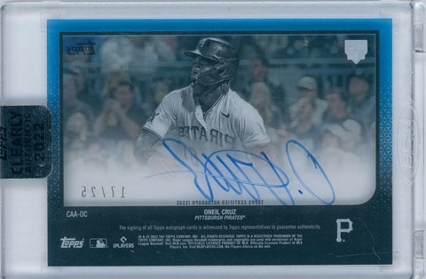 2022 Topps Baseball Clearly Authentic #CAA-OC Oneil Cruz Rookie Blue 10/25 Auto on Card