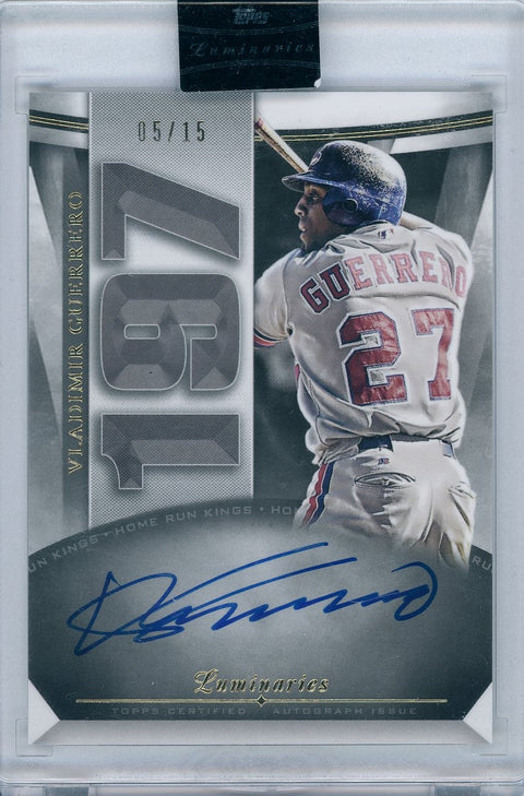 2021 Topps Baseball Luminaires #HRK-VG Vladimir Guerrero 05/15 Auto on Card