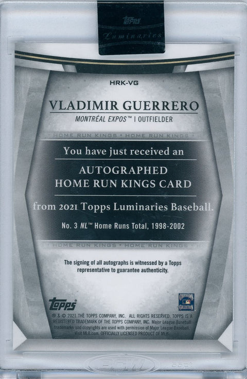 2021 Topps Baseball Luminaires #HRK-VG Vladimir Guerrero 05/15 Auto on Card