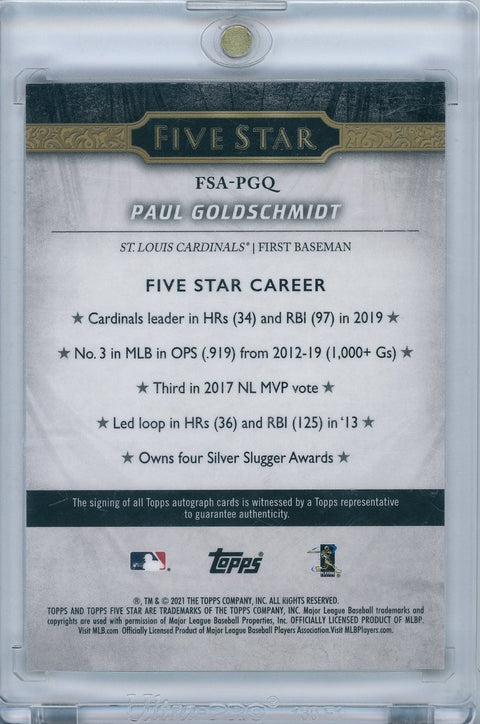 2021 Topps Baseball Five Star #FSA-PGQ Paul Goldschmidt Green 08/15 Auto on  Card