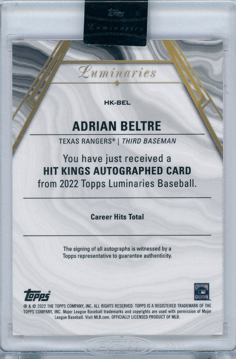 2022 Topps Baseball Luminaries #HK-BEL Adrian Beltre Hit King 06/10 Auto on Card