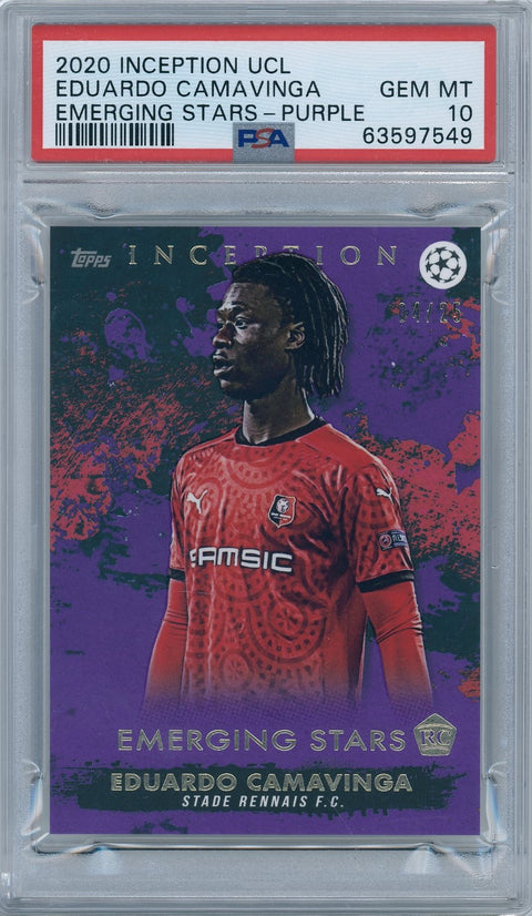 2020 Topps Soccer Inception UCL Eduardo Camavinga 04/25 Emerging Stars - Purple PSA 10