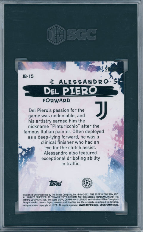 2020/21 Topps Soccer Chrome UCL #JB-15 Allesandro Del Piero 20/25 Orange Refractor SGC 10