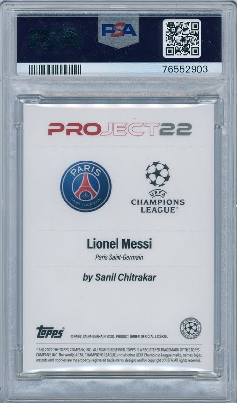 2022 Topps Soccer Project 22 Lionel Messi. By Sanil Chitrakar PSA 10