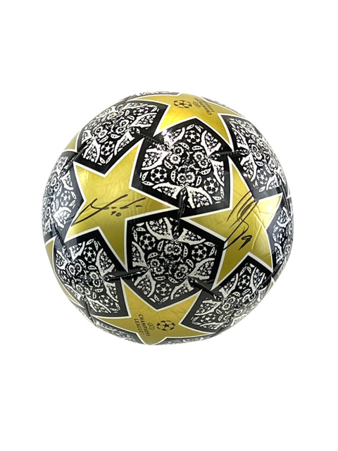 Treble Vini, Benzema & Modrić Autographed UEFA Champions League Soccer Ball