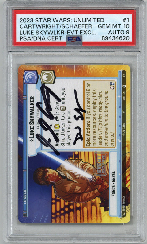 2023 Star Wars: Unlimited Promo Gen Con 2023 Luke Skywalker Faithful Friend #1 Danny Schaefer & Jim Cartwright Luke Skywalker PSA 10 Auto 9 *89434620*