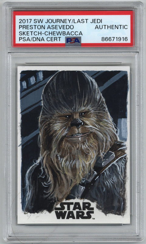 2017 Topps Star Wars Journey To the Last Jedi Sketch-Chewbacca Preston Asevedo PSA Authentic 1/1
