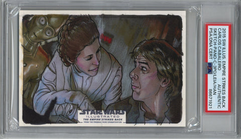 2015 Topps Star Wars Illustrated Empire Strikes Back Sketch-Pano-C-3po/Leia/Han Carlos Cabaleiro PSA Authentic 1/1