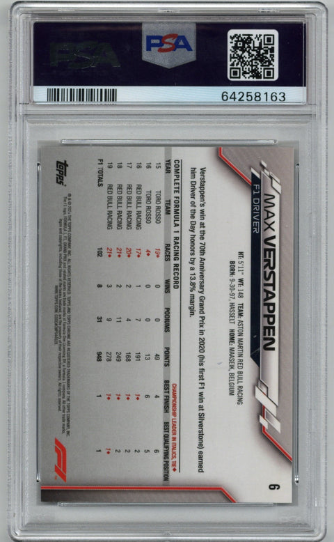 2020 Topps Chrome Formula 1 #6 Max Verstappen PSA 10