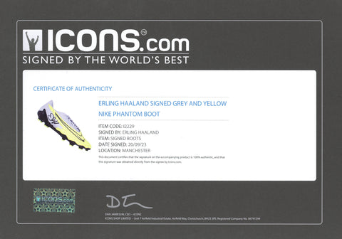 Erling Haaland Autographed Grey and Yellow Nike Phantom Cleat