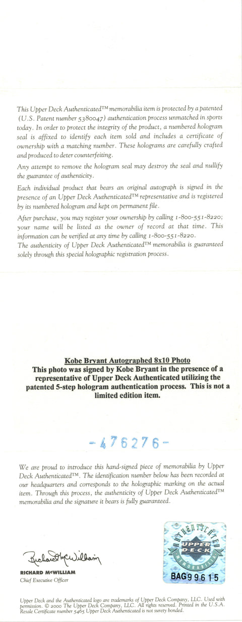 Kobe Bryant Autographed 8x10 NBA Photo
