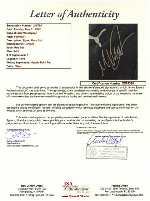 Max Verstappen Autographed Formula 1 Red Bull Race Suit