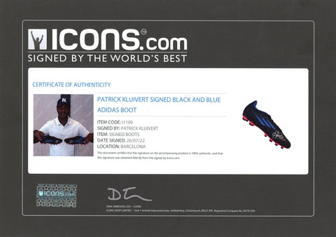 Patrick Kluivert Autographed Black and Blue Adidas Cleat