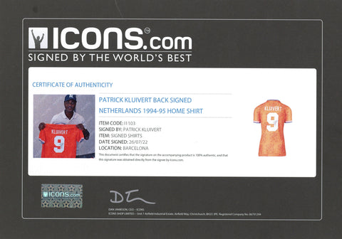 Patrick Kluivert #9 Autographed Netherlands 1994/1995 Home Soccer Jersey