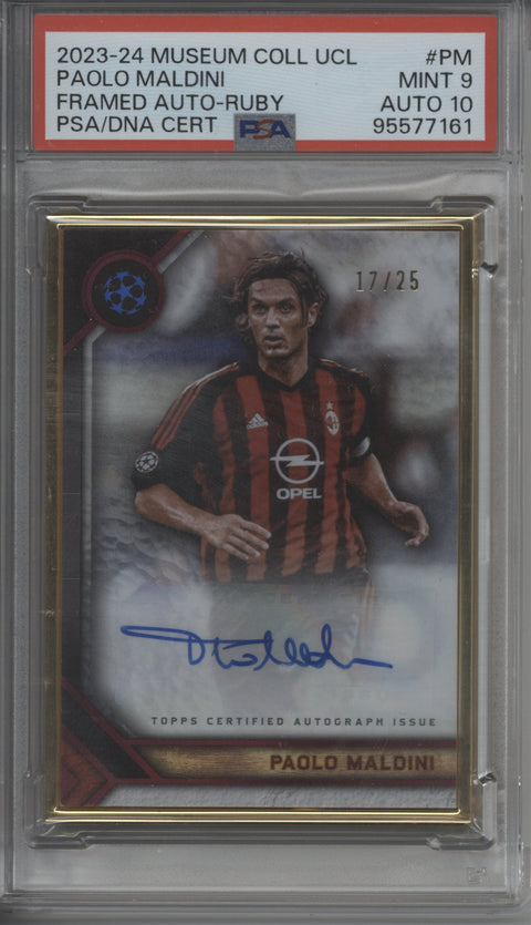 2023-24 Topps Museum UEFA Paolo Maldini Framed Auto Gold Refractor 17/25 PSA 9 Auto 10