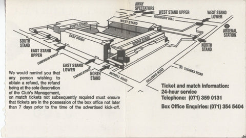 Dennis Bergkamp Premier League Dubut Arsenal Ticket