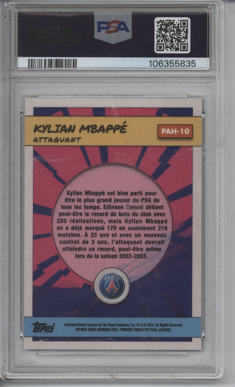 2022/23 Topps PSG Fan Set Kylian Mbappe Heroes/Black 10/10 PSA 10