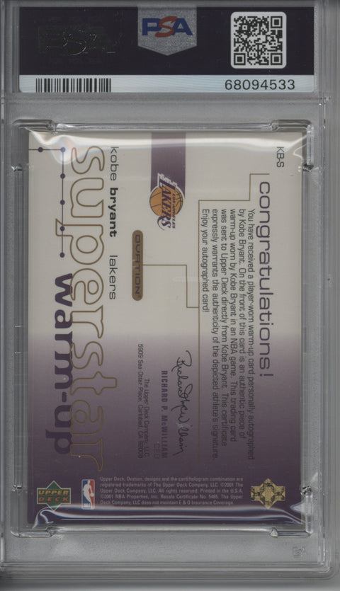 2002 Upper Deck Ovation Kobe Bryant SuperStar Warm Up Auto PSA 8 Auto 9