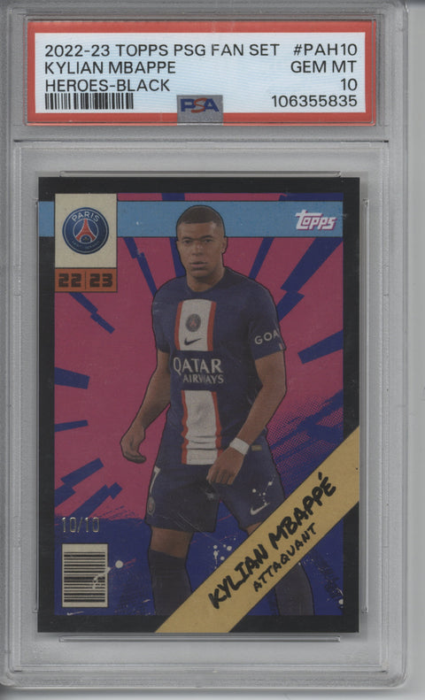 2022/23 Topps PSG Fan Set Kylian Mbappe Heroes/Black 10/10 PSA 10