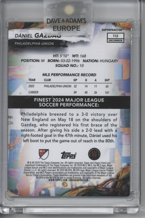 2024 Topps Finest MLS Superfractor Daniel Gazdag 1/1