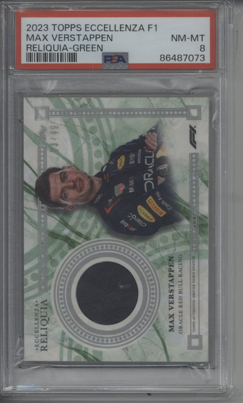 2023 Topps Eccellenza Max Verstappen Reliquia Green 03/99 PSA 8