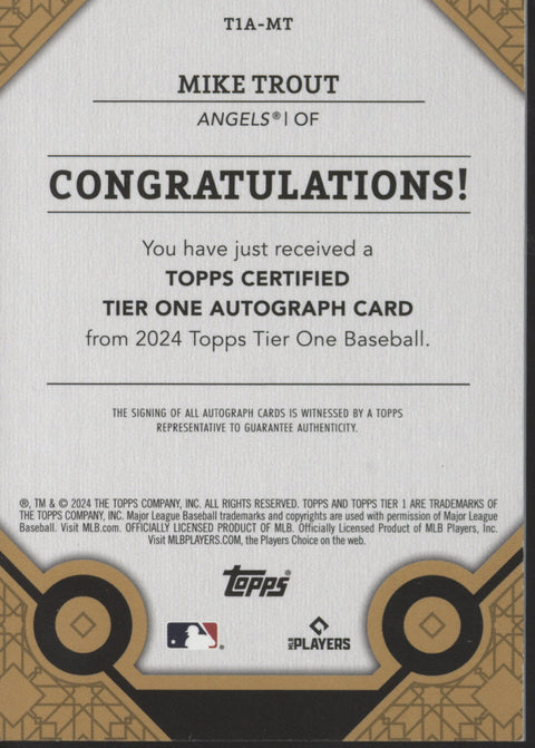 2024 Topps Tier One Mike Trout Auto Card #T1A-MT #2/15