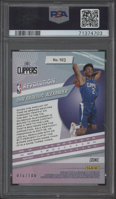 2018/19 Panini Revolution Shai Gilgeous-Alexander Rookie Cosmic /100 PSA 10 #103
